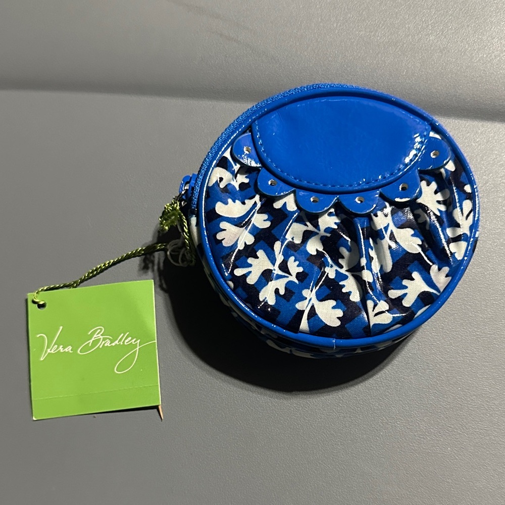 Vera Bradley Royal Blue and White Round Coin Pouch